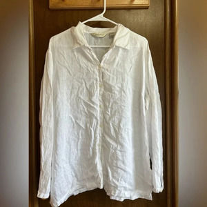 Eddie Bauer | 100% Linen White Button Down Shirt Women Size Large Classic Piece